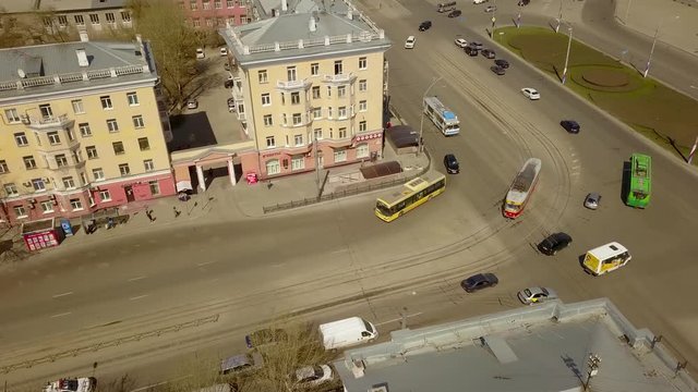 Barnaul, Altaiskiy krai / Russia - 05.15.2020 tram moves through city streets