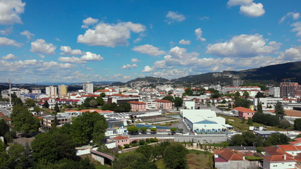Fototapeta na wymiar Aerial panoramic cityscape view of Santo Tirso, Portugal.