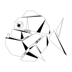 Fototapeta na wymiar Black and white vector illustration of an abstract fish 