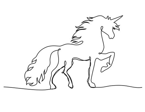 One line drawn unicorn vector illustration