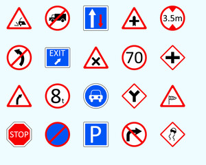Traffic signs, slippery roadSet of road sign. collection of warning, priority