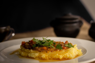 Mashed potato with souce of ground beef