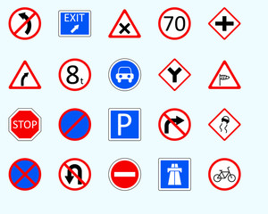 Traffic signs, bikesSet of road sign. collection of warning, priority