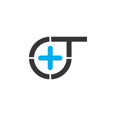 CT or OT letter logo design vector with plus logo