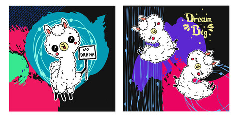 Hand drawn lama illustration. Childish print for t-shirt, baby shower, card. Vector