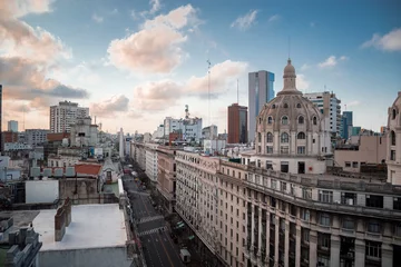 Fototapete Rund Argentinien, Buenos Aires: Die Kuppel des Bencich-Gebäudes und der Obelisk von einem Dach aus gesehen © connieguanzi.ph