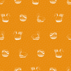 Seamless folk art vector pattern with ducks and an orange background for decoration, print, textile, fabric, stationery, wallpaper