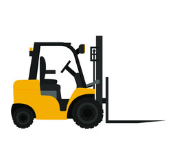 Forklift truck. Cargo delivery, shipping, transportation. Without people. Stock flat vector illustration on white isolated background.