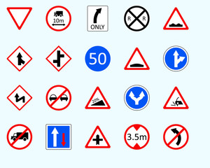 Traffic signs, no overtakingSet of road sign. collection of warning, priority