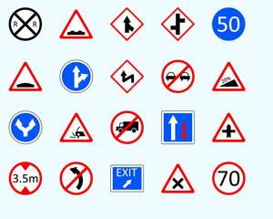 Traffic signs, speed limitSet of road sign. collection of warning, priority