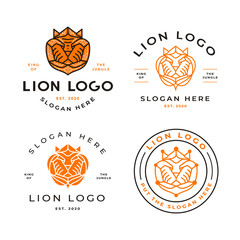 Modern Animal Logo Design Premium vector Art, Lion King with Crown Line Style, Badge, Stamp Design