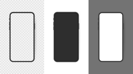 Set realistic smartphone blank screen, phone mockup isolated on transparent background. Template for infographics or presentation UI design interface