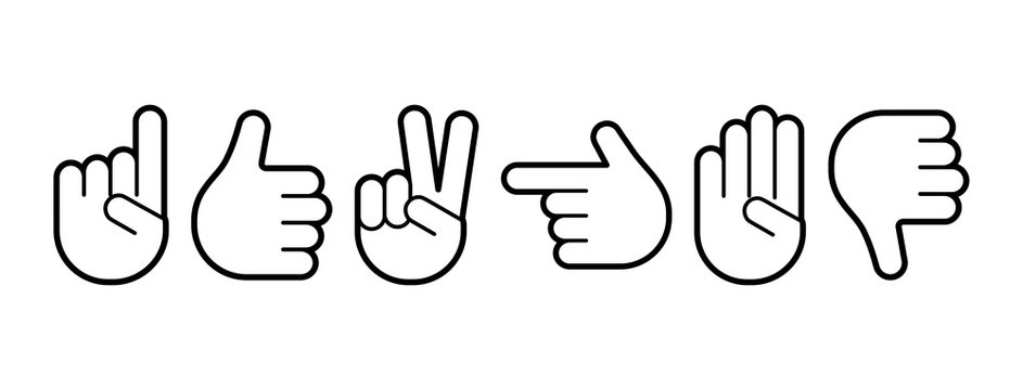 Different hands gestures of human, set of black line icons. Vector illustration