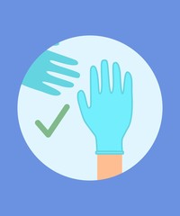 A vector icon warns you to wear gloves. Pandemic prevention illustration. The importance of hand protection in public places.