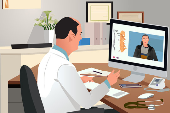 Doctor Talking With Patient Using Telehealth Online Meeting Vector Illustration