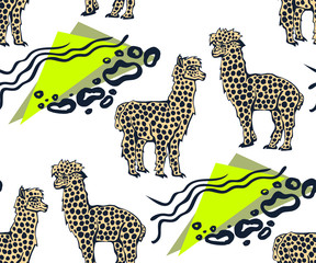 Vector background hand drawn exotic wild llama alpaca. Hand drawn ink illustration. Modern ornamental decorative background. Vector pattern. Print for textile, cloth, wallpaper, scrapbooking