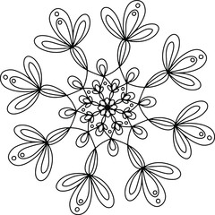 Black & white card with mandala, ornament, hand drawn, line art. Good for card, poster, print, ceramic design, tattoo, adult coloring book