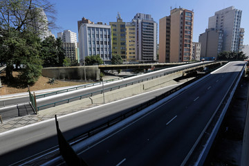 The Joao Goulart viaduct, also known as Minhocao, in Sao Paulo, Brazil, is seen closed for the traffic of vehicles and pedestrians due to Coronavirus, COVID-19 outbreak.