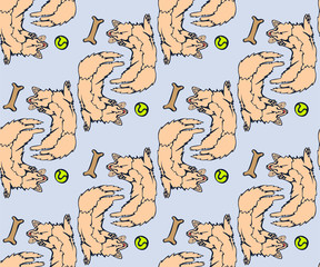 Vector background hand drawn corgi dog. Hand drawn ink illustration. Modern ornamental decorative background. Vector pattern. Print for textile, cloth, wallpaper, scrapbooking