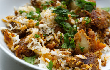 Close up a mauritian lamb biryani dish 