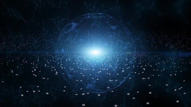Abstract shining sphere with binary numbers data animation. Concept science and computer technology background. 