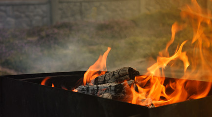 A cashed fire in a country house. Camping on a nice spring day.