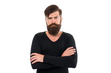 Brutal hipster with beard hair on white background. Bearded man stylish mustache shape. Caucasian...