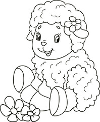 Coloring page outline of cartoon cute little baby sheep. Colorful vector illustration, summer coloring book for kids.