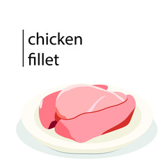 Chicken meat and meat on a white background. Chicken fillet on a plate vector illustration

