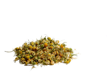 Dried Chamomile Flowers Herbal Tea Isolated on White Background
