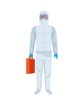 worker wearing biosafety suit white