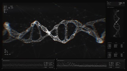 DNA structure research. Genome analyzing. Interface concept. Biochemistry statistics and data displayed on a modern high-tech hospital screen. Genes, genetic disorders. Health data. Diagnosis diseases - Powered by Adobe