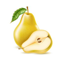 Vector realistic yellow ripe pear healthy food