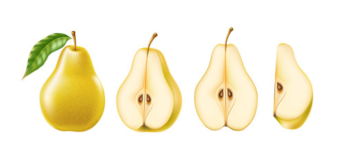 Vector realistic yellow ripe pear healthy food set