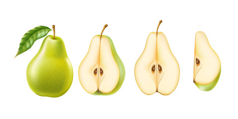 Vector realistic green ripe pear healthy food