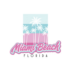 miami beach florida sunset palm tree retro style