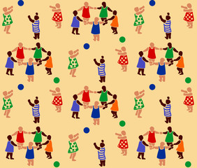 Seamless wallpaper pattern, Flat style, children playing, ornament, vector