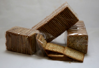 salvador, bahia / brazil - may 26, 2020: cream cracker cookies are seen outside the package.