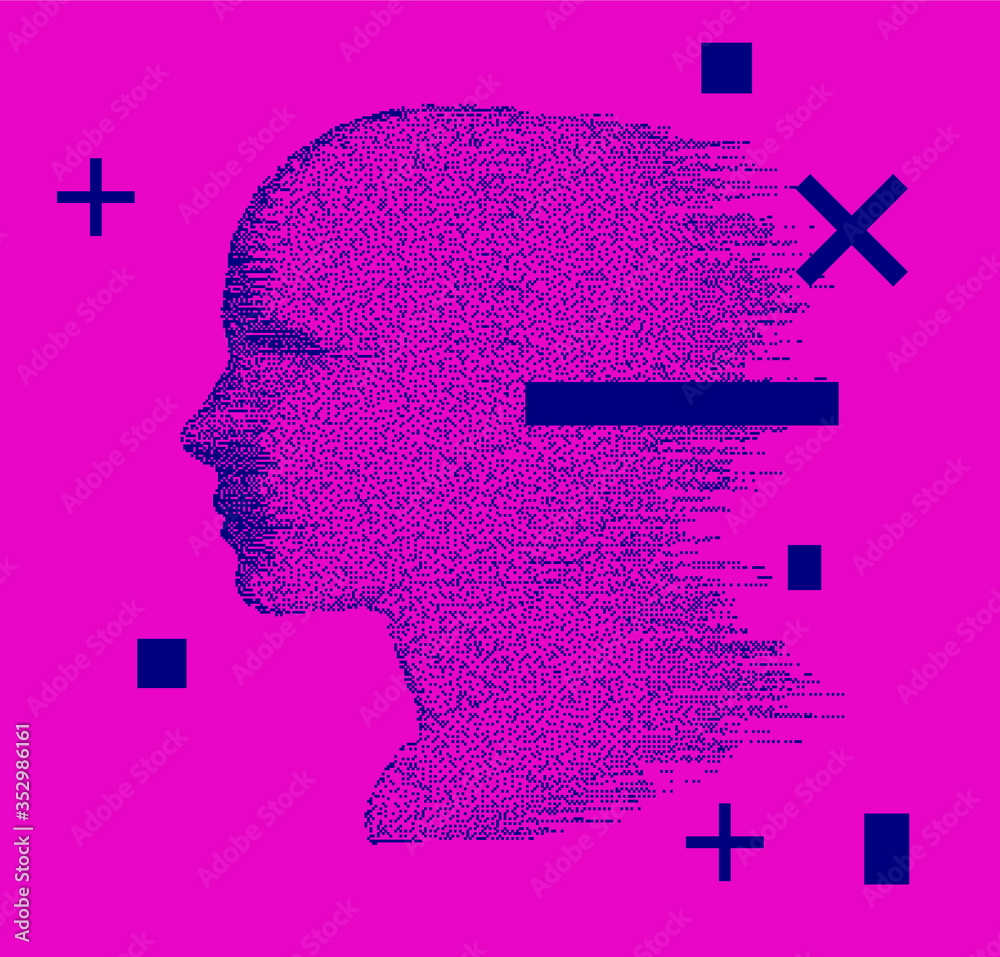 Aufkleber artificial intelligence and psychological profiling concept. distorted profile of a woman made of pa