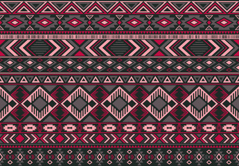 Ikat pattern tribal ethnic motifs geometric seamless vector background. Abstract indonesian tribal motifs clothing fabric textile print traditional design with triangle and rhombus shapes.