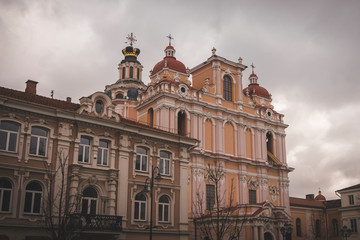 Fototapeta na wymiar St. Casimir Church with Golden crown in old town of Vilnius city, Lithuania.