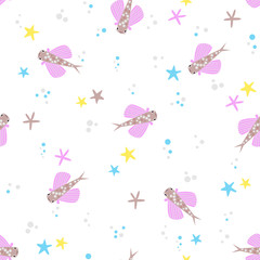 Cute sea seamless vector pattern with tropical fish