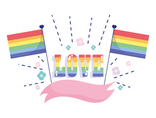 happy pride day, rainbow flags flowers ribbon LGBT community