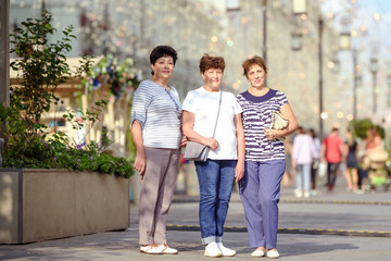 Fototapeta premium Mature Female Friends Socializing In Backyard Together.