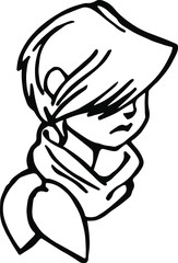 Young Girl with Short Hair Sketch. Beautiful Woman Face. Female Portrait Vector Fashion and Beauty illustration. Isolated outline, line, contour.