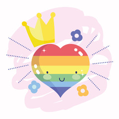 happy pride day, rainbow in love heart with crown flowers LGBT community