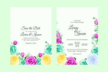 Beautiful premium wedding invitation card template set with floral frame