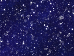 snowfall and stars background of evening time
