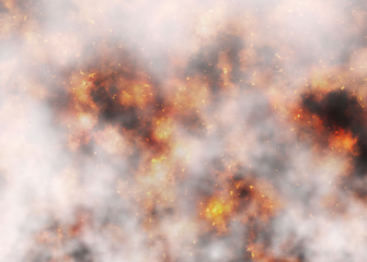 bright explosion fire burst with smoke