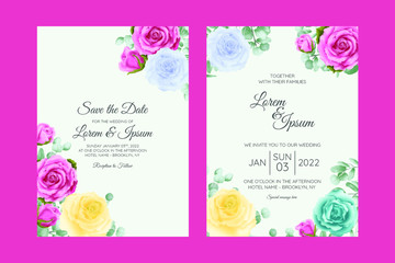 Beautiful premium wedding invitation card template set with floral frame